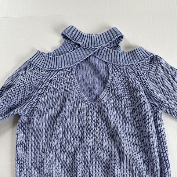 Free People Off Shoulder Cutout Pullover Chunky Knit Top Stretch Sweater, Size L - Picture 2 of 12
